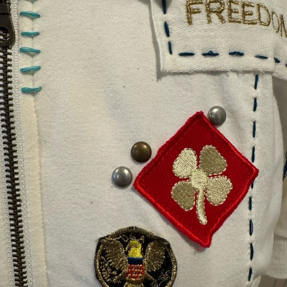 Double D Ranch White Embroidered Americana French Terry Bomber Jacket - Picture 10 of 12